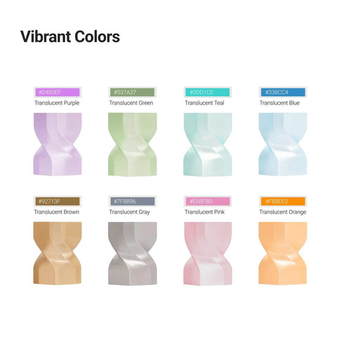 Top Shelf PETG Translucent Filament For 3D Printers 1.75 Mm Diameter 1Kg Spool vibrant color samples including translucent purple and green.