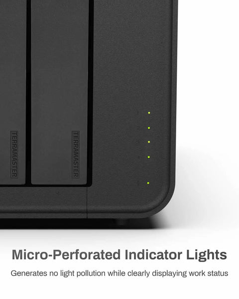 Rock Solid Four Bay Nas Server Built Around A Legit Badass Intel I3 N305 showing micro-perforated indicator lights for work status