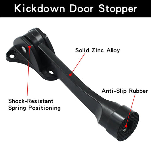 Heavy Duty Kickdown Door Stopper With Anti Slip Rubber Tip 4.7 Inch Two Pack Bottom Of Door Holder Black Zinc Alloy