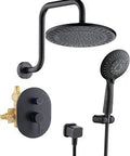 Rainfall Shower Head System With Handheld And Wall Mount Holder Hose And Temperature Balanced Valve Trim Kit Oil Rubbed Bronze Finish