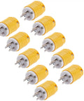 Replacement NEMA 5 15P Plug Ends 10 Pack Built To Last Heavy Duty Extension Cord Ends With Adjustable Rear Cord Clamp For SJT 18 16 14 12 Wires ETL Listed 2 Pole 3 Wire Straight Grounding Type, yellow plugs