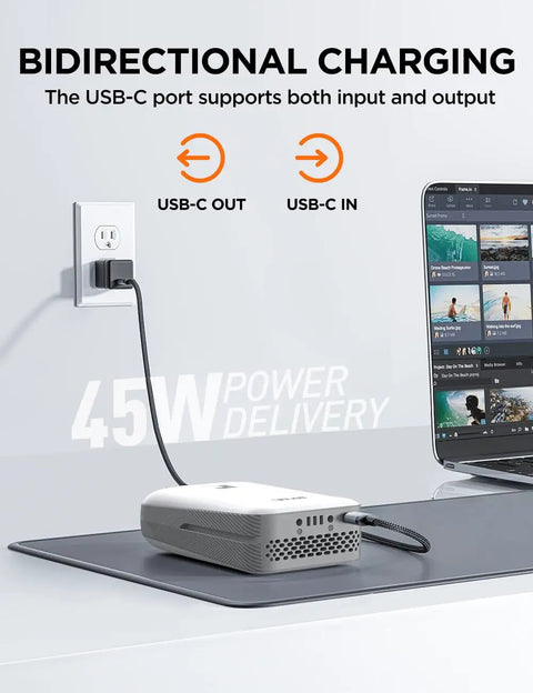 Bidirectional charging with 20V 4.0Ah Replacement Lithium Battery Pack For U20 Power Tools And Outdoor Equipment, USB-C in use