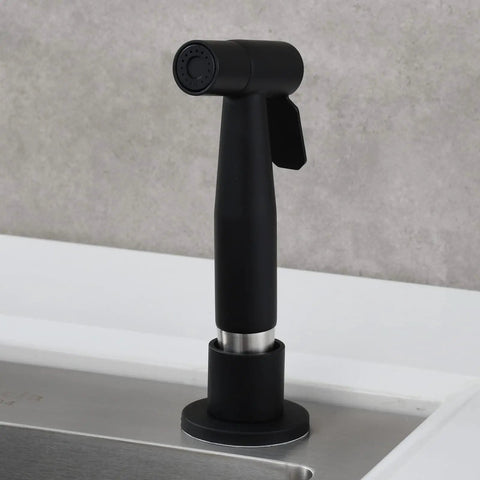 Stainless Steel Kitchen Sink Side Sprayer Set With Pull Out Hose And Holder, Black Finish, showing deck mount spray head