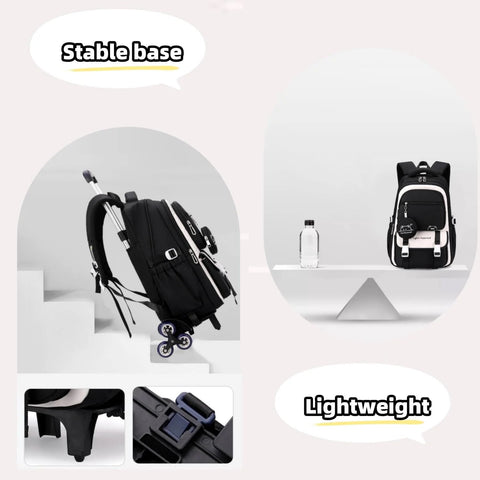 Kids Rolling Backpack With Wheels For School, Durable Water Resistant Nylon Trolley Bookbag For Boys And Girls, showing stability and lightweight features
