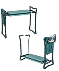 Front and side view of 2-In-1 Garden Kneeler And Seat With EVA Foam Kneeling Pad And Removable Tool Pouch, sturdy steel frame, no assembly