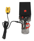 Get This Bad Boy 3KW Hydraulic Pump With A Massive Steel Tank For Your Dump Trailer, Car Lift Or Snow Plow, showing top view.
