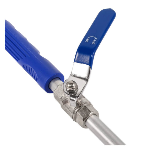 Blue garden hose nozzle sprayer with metal connector and ON/OFF lever