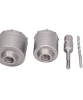 Heavy Duty Semme 5 Pcs Concrete Hole Saw Set With Yg8 Alloy Drill Bits For Masonry Stones Bricks Wall Cutting Featuring Laser Welded Carbide Tips And Super Durable Power That Keeps It Real Smooth Any Job., 5pc set with 65mm and 80mm hole saws, shank rod, drill bit and adapter