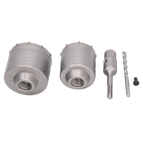 Heavy Duty Semme 5 Pcs Concrete Hole Saw Set With Yg8 Alloy Drill Bits For Masonry Stones Bricks Wall Cutting Featuring Laser Welded Carbide Tips And Super Durable Power That Keeps It Real Smooth Any Job., 5pc set with 65mm and 80mm hole saws, shank rod, drill bit and adapter