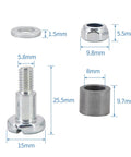 Top Shelf 3 Pack Trimmer Head Shoulder Bolt Kit components with measurements: steel bolts, washers, and nuts for Stihl trimmers.
