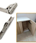 Skip The Fiddly Hardware 90 Degree Locking Folding Bracket Wall Shelf Hinge shown in use on cabinet doors.
