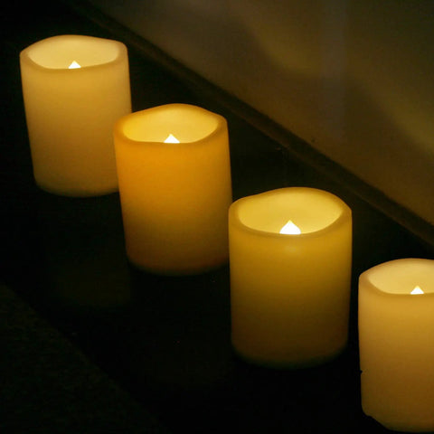 Waterproof Outdoor LED Flameless Candles With Remote And Timer, Battery Powered Pillar Lights In White Plastic, Realistic Flicker