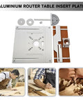 Rock Solid Aluminum Router Table Insert With Easy Peasy Flip Miter Guide For Solid Wood Milling and Rip Through Precise Cuts On Any Custom Workbench Board Station, showing aluminum plate and accessories.
