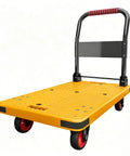 Heavy Duty Platform Truck Flatbed Cart With 881 Lb Load Capacity, Reinforced Steel Base, Thickened Frame, Easy Push Handle, Tie Down Rope Included, 35.4 Inch Long by 23.6 Inch Wide by 34 Inch High for Moving Heavy Loads, yellow deck