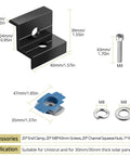 Diagram of 20 Pcs Solar Panel End Clamps for Standard Unistrut with 30mm/35mm aluminum bracket, screws, and nuts