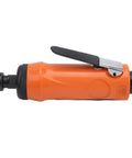 Straight Pneumatic Air Die Grinder Kit With Quarter Inch Collet Japanese Style Ergonomic Grip, orange rotary tool for metal work.
