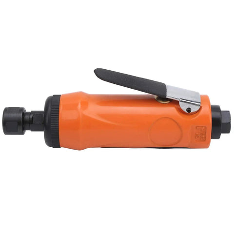 Straight Pneumatic Air Die Grinder Kit With Quarter Inch Collet Japanese Style Ergonomic Grip, orange rotary tool for metal work.