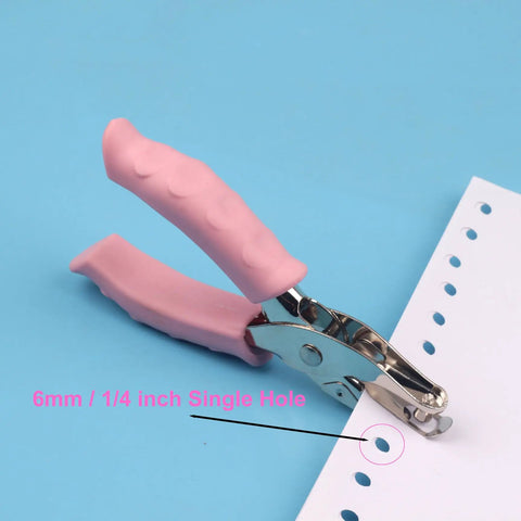 One Quarter Inch Circle Hole Punch, Metal Handheld Paper Punch with Soft Grip Handle, pink, punching paper sheet