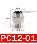 Copper Pneumatic Quick Screw Pipe Fittings Set No Fuss Easy Install PC12-01, 12mm connector with dimensions