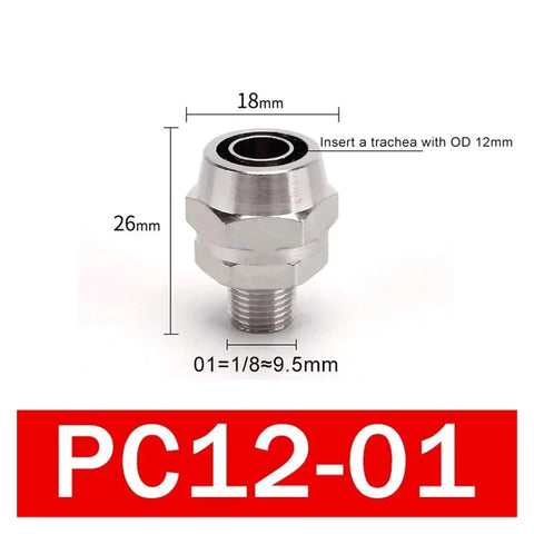 Copper Pneumatic Quick Screw Pipe Fittings Set No Fuss Easy Install PC12-01, 12mm connector with dimensions