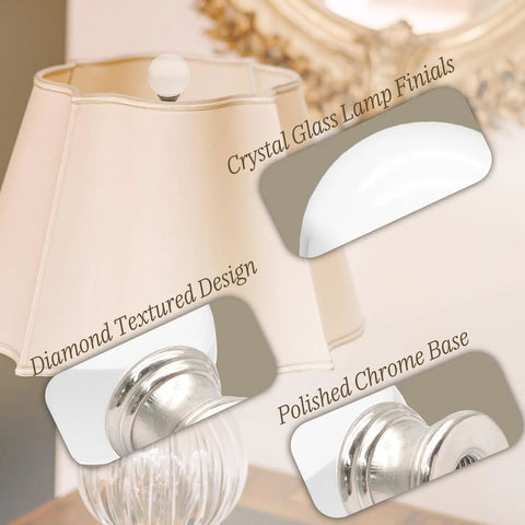 Fresh Glass Crystal Lamp Finials Featuring A Slick Silver Base A Top Shelf Two Pack with a diamond textured design.