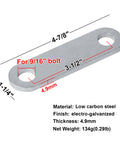 Diagram of 8 Pack Heavy Duty Trailer Leaf Spring Shackle Straps For Double Eye Leaf Springs 3/16 Inch Thick 4 7/8 Inch Overall Length 9/16 Inch Bolt Holes Electro Galvanized Low Carbon Steel Bolts Not Included showing dimensions.