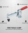 Badass Heavy Duty Iron Toggle Clamp For Woodworking Jigs And Welding Fixtures, showing quick-release lever and rubber grip.