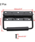 4.9 Inch Spring Loaded Folding Handle For Tool Boxes And Cases, Heavy Duty Surface Mount Case Handle With Rubber Grip, Black 2 Pack, dimensions visible