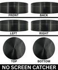 4-inch black metal herb grinder (front view) with 3 layers and textured grip; no screen catcher
