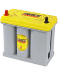 Optima DS46B24R Yellow Top car battery with yellow lid and gray case; red positive and black negative terminals.