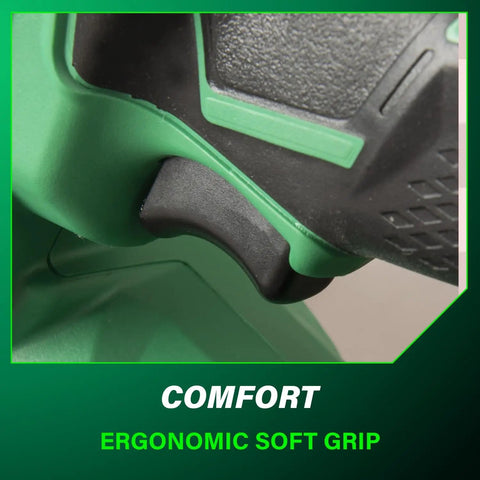 Close-up of ergonomic soft grip on 36V Cordless Metal Connector Nailer With MultiVolt 2.5Ah Battery, Pro Tools Innovation Award Winner