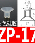 Heavy Duty ZP Mini Pneumatic Vacuum Sucker Silica Gel Nozzle For Industrial Manipulator Strong Suction Grip White Accessory showing size dimensions.