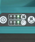 Control panel of 18V LXT Cordless Oscillating Fan 9-1/4 Inch Quiet Desk And Jobsite Fan showing speed and timer settings