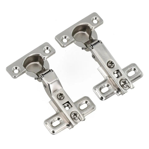 Box Of Two Inset Furniture Hinges Featuring Soft Close Hydraulic Damper For Kitchen Cabinet Doors with silver finish.