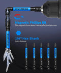 Front view of DCWecher magnetic Phillips bit set, 12-pack PH2, blue S2 alloy steel bits with 1/4" hex shank for impact drivers.