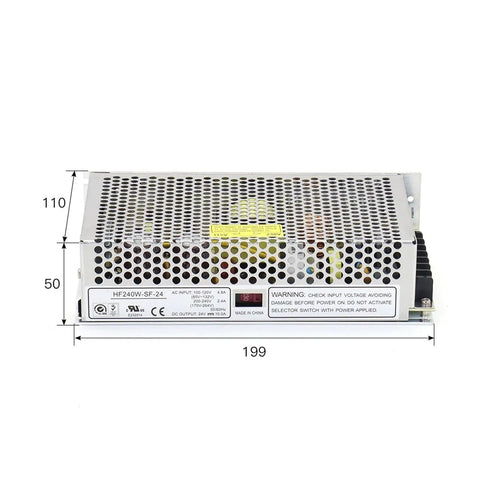 Beefy 24V DC Switch Power Supply 110 220VAC To 24V 10A Output HF240WSF24 Model For Industrial Automation And DIY Electronics Projects With Wide Input Range, 199x110x50mm metal case