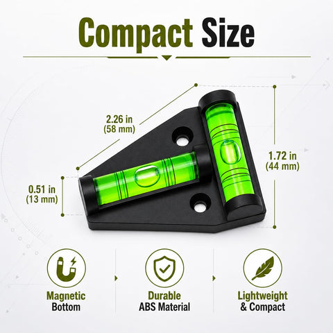 Pro Magnetic RV T Level Bubble Levels 10 Pack with compact size, durable ABS material, and magnetic bottom for easy use.