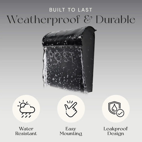 Heavy Duty Galvanized Wall Mount Mailbox Waterproof And Rust Resistant For Secure Mail And Small Package Storage, wet with raindrops