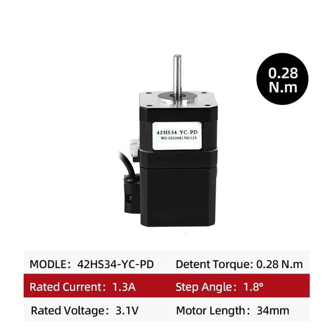 Huayong 42HS34-YC-PD NEMA17 stepper motor with black housing and 0.28 N·m torque (front view)