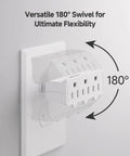 ETL Listed 2-Pack 3-Outlet Grounded Wall Tap With 180 Degree Swivel, 3 Plug Wall Adapter shown with rotating swivel feature