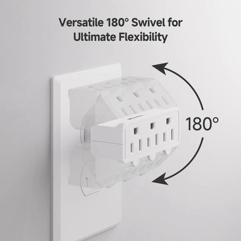 ETL Listed 2-Pack 3-Outlet Grounded Wall Tap With 180 Degree Swivel, 3 Plug Wall Adapter shown with rotating swivel feature