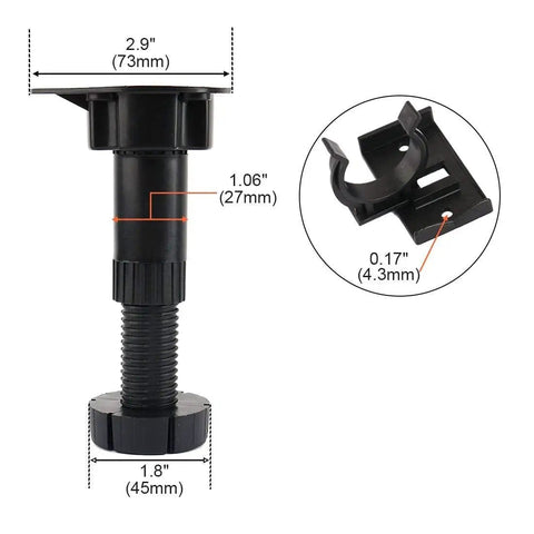 4 Pack Adjustable Furniture Leg Feet With Casters For Cabinets And Tables Leveling Feet In Black Plastic Height Adjustable 3.7 To 5.3 Inches No Tools Needed For Quick Setup Sturdy Support For Kitchen And Bathroom Cabinets