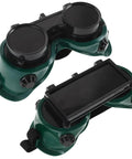 Kickass Dual Flip Up Welding Goggles Built Tough As Nails With Impact Resistance Square Vents For Heavy Duty Industrial Eye Protection Dustproof Shield Two Pack Safety Specs, dark green, dual flip-up design, adjustable features.