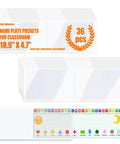 36 Pack Transparent Self-Adhesive Nameplate Pockets For Desks, 18.9 X 4.7 Inches, 7 Mil Thick, visible with pack branding