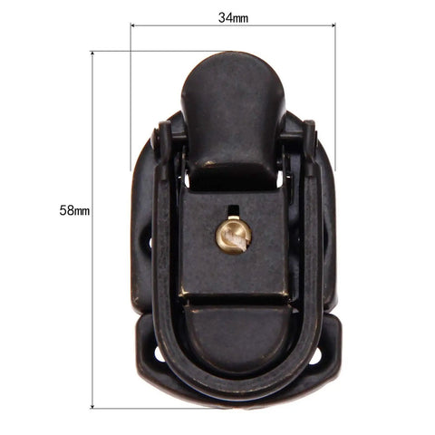 Front view of 58x34mm Old School Antique Bronze Key Hasp Lock For Vintage Wooden Boxes And Furniture with toggle latch