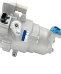 Electric AC Compressor B30EV ETS34GYBGAA in silver with blue attachments, designed for efficient cabin air cooling and quick installation.