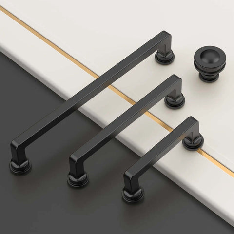 10 Pack Badass Matte Black Cabinet Pulls 5 Inch With 128 mm Spacing for Kitchen Cabinets Drawers and Cupboards with three pull sizes.