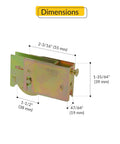 Side view of Replacement Roller Assembly For Crown Lawson Stamped Glass Doors Model 90011287 with dimensions