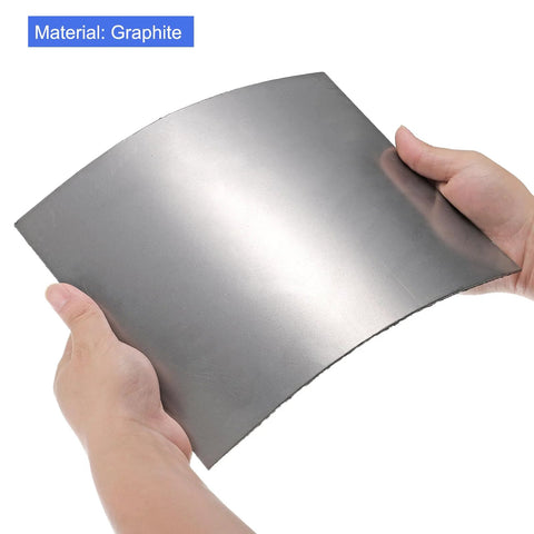 Graphite gasket sheet, 250x200x1 mm, flexible graphite foil held by hands
