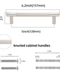 Technical diagram of 10 Pack 5 Inch Center To Center Brushed Satin Nickel Knurled Cabinet Handles Drawer Pulls with size details.